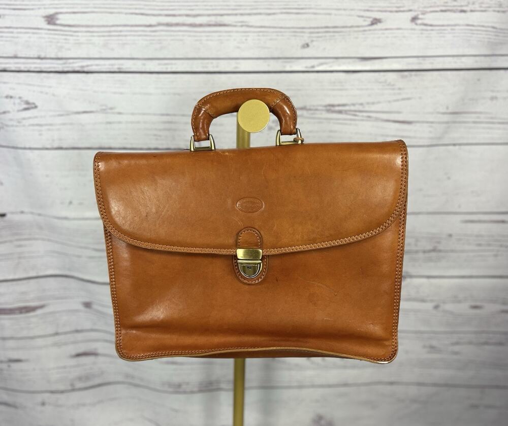 Vintage Del Martino Firenze Italy Tan Leather Briefcase Attache Bag Key Lock